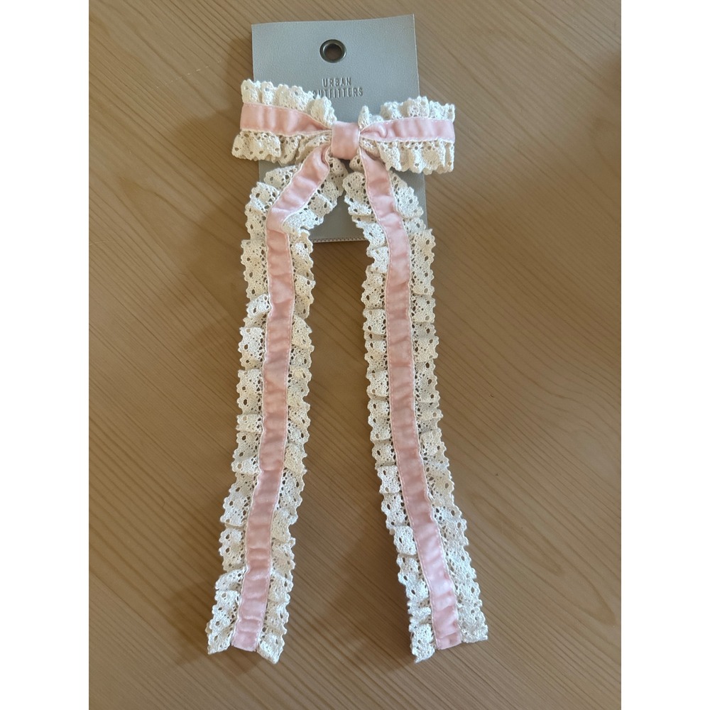 Urban Outfitters Pink Velvet Cream Eyelet Lace Bow Hair Clip Coquette Balletcore